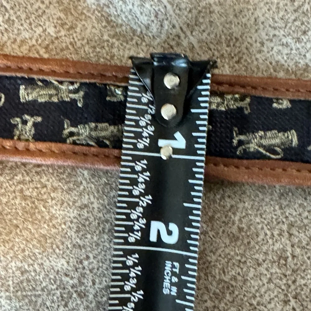 Brooks Brothers Golf Print Leather Canvas Belt Solid Brass Buckle Brown 42